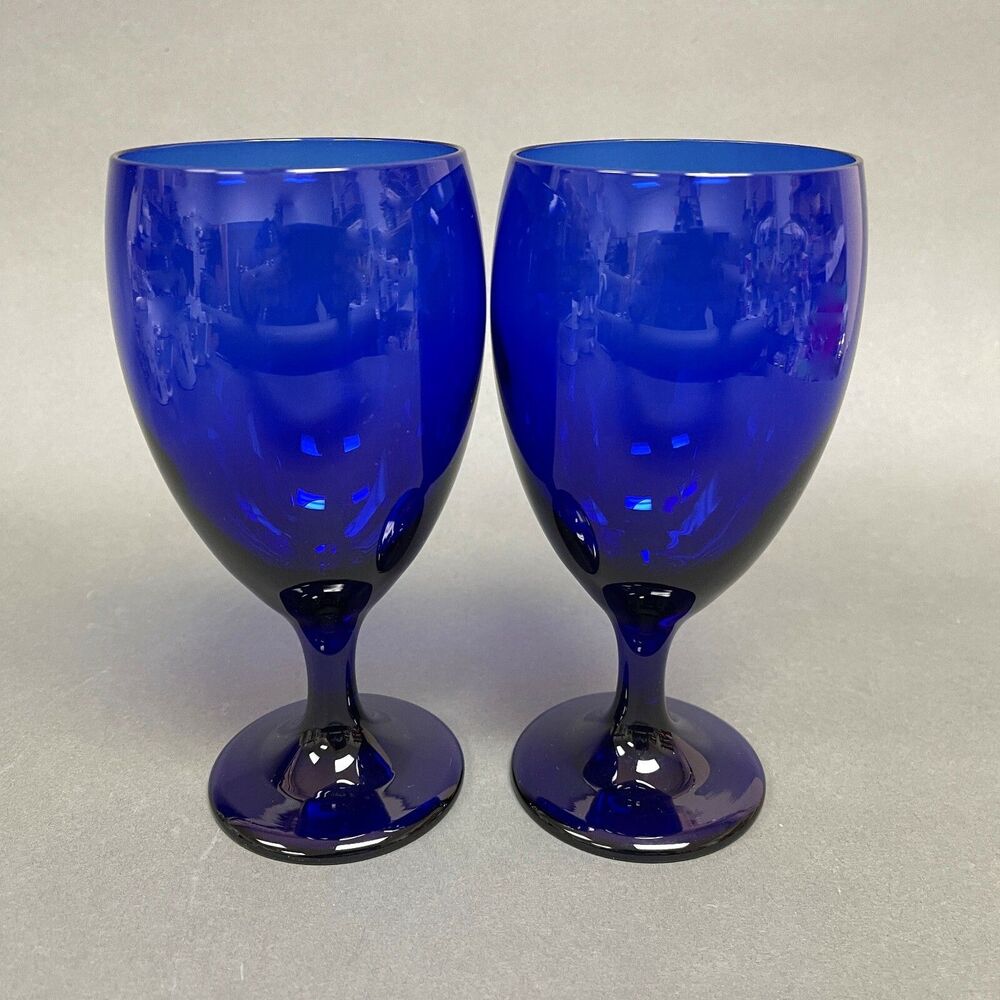 Libbey Cobalt Blue Glass Wine Glasses Goblets‎ 7" Lot of 2